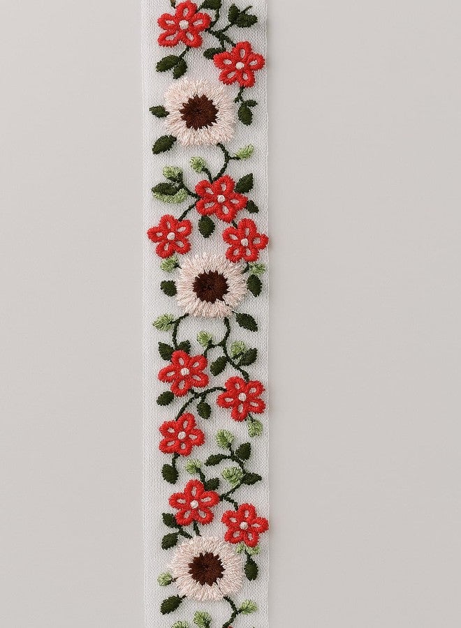 DaSync SYNC White red Lace Border Materials Embroidered Embroidery Floral Flower lace Border Sari Saree Blouse Dress Gown Decoration 9 metre - Image 4